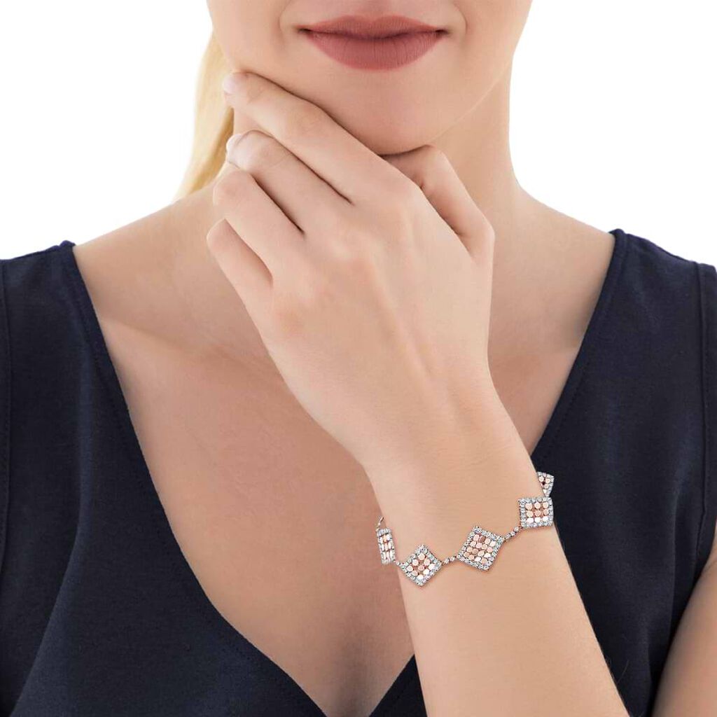 Bracciale con strass e dettagli rombo in metallo rosato - Bracciali Donna | Stroili