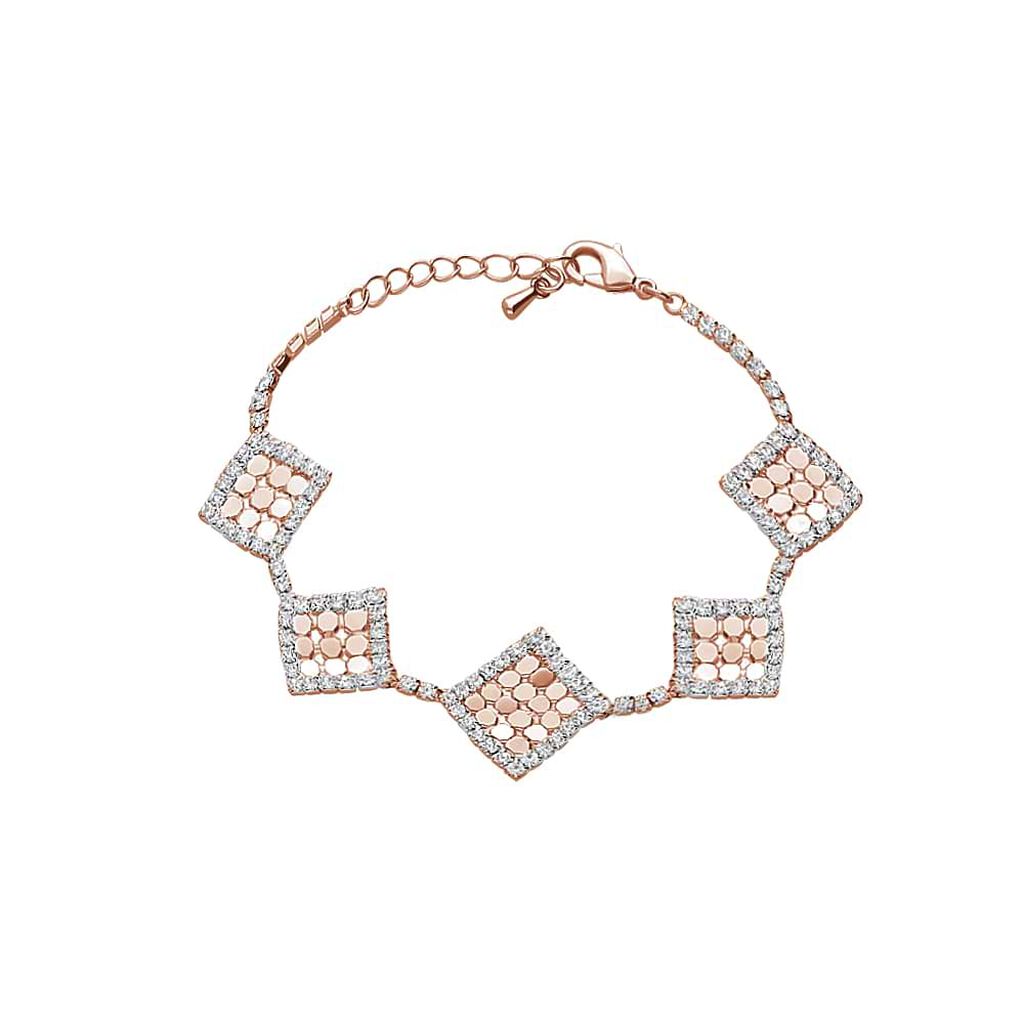 Bracciale con strass e dettagli rombo in metallo rosato - Bracciali Donna | Stroili