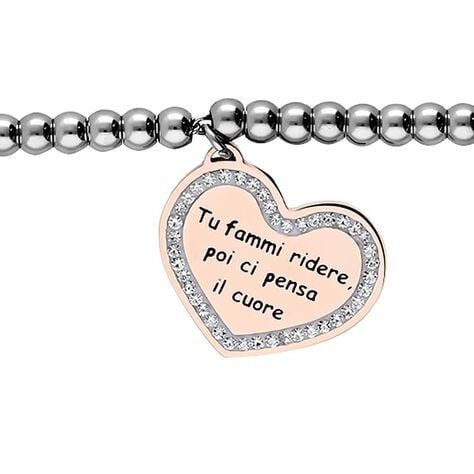 Bracciale cuore oro rosa 'Tu fammi ridere. poi ci pensa il cuore' - Bracciali Donna | Stroili