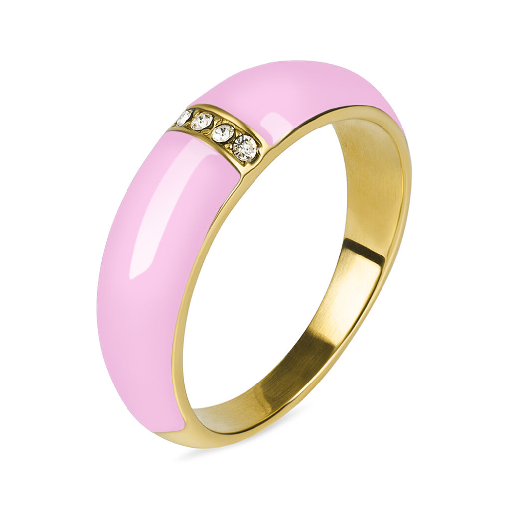 Anello Fascia Lady Sweet Acciaio Dorato Cristallo