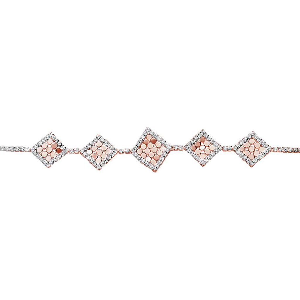 Bracciale con strass e dettagli rombo in metallo rosato - Bracciali Donna | Stroili