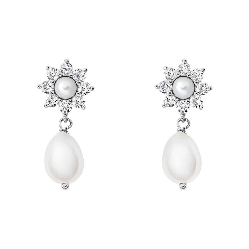 Orecchini Lobo Silver Pearls Argento Rodiato Perla sintetica Cubic Zirconia