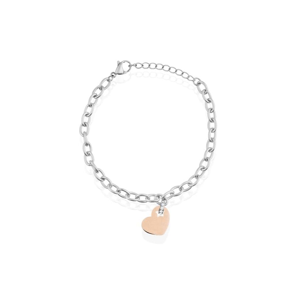 Bracciale in acciaio bicolore e strass con charm a forma di cuore - Bracciali Donna | Stroili